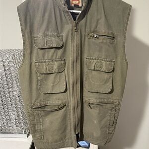 Vintage 1980s Banana Republic Safari Utility Vest Olive Cotton Size Large